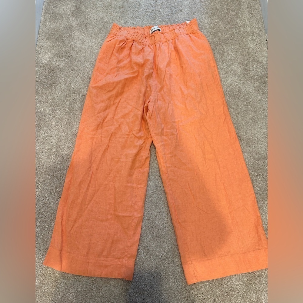 Abercrombie & Fitch orange linen blend pull on pants Large regular NWT